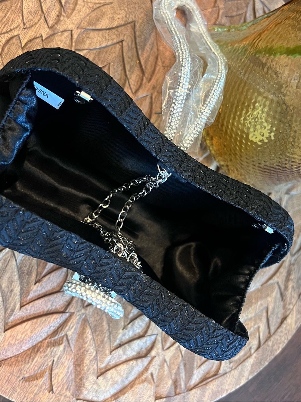 New Black Evening Clutch with Silver Crystal Strap - Picture 4 of 4